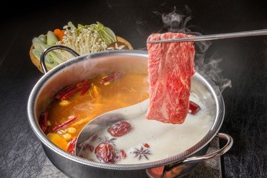 chinese food fire pan dishes prepared with medicinal herbs pan