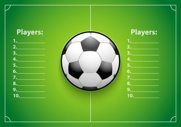 poster template with football ball on grass field. cup and tournament statistics. sport event announcement. vector illustration.