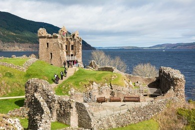 urquhart castle beside loch ness in highlands scotland, uk.