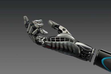 robot's hand with mechanical fingers