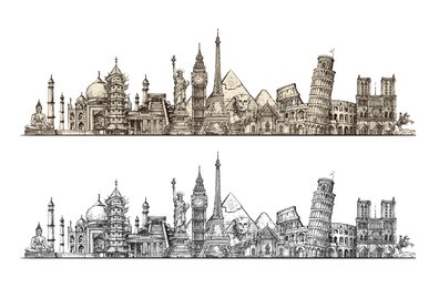 travel. famous monuments of world. sketch vector illustration