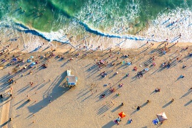 aerial view of the beach in santa monica, ca