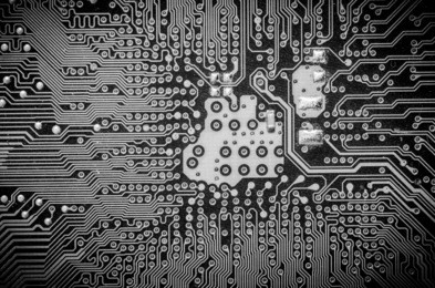 electronic circuit digital technology, computer board. black and white