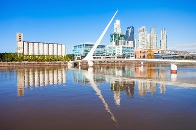 puente de la mujer (womens bridge), is a rotating footbridge for dock 3 of the puerto madero district of buenos aires, argentina