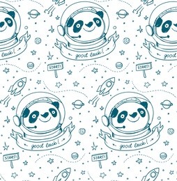 panda astronaut and cosmos seamless pattern.vector hand drawing illustration isolated on white