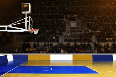 basketball hoop on supporters background in sports  arena