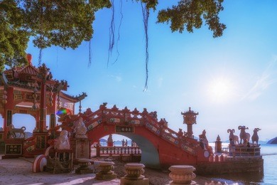 colorful god statues are located at the repulse bay is a quaint taoist temple which is popular for its colorful mosaic statues