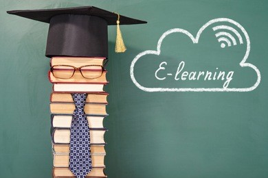 e-learning funny education concept with unusual man teacher