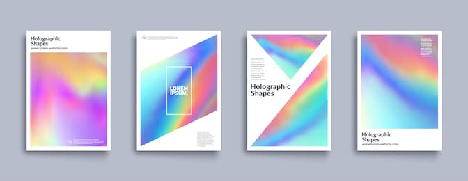 holographic shapes backgrounds set. modern geometric covers design. applicable for gift card,cover,poster,brochure,magazine. eps10 vector template.