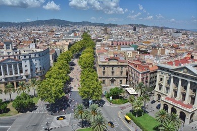 top view of barcelona - la rambla street and old town