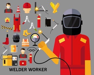 welder worker concept background. flat icons.