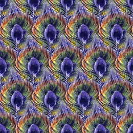 watercolor seamless pattern with peacock feathers. cute hand drawn illustration
