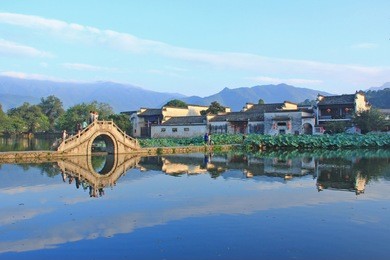 beautiful view of hongcun village, hweichow, china