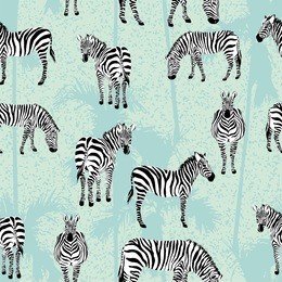 set of zebra blue palm background pattern seamless