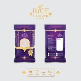 rice of thailand packaging food product and background thai arts.