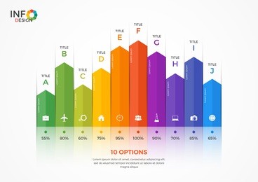 column chart infographic template with 10 options.