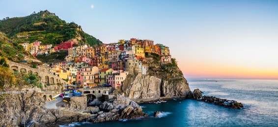 sunset over manarola, cinque terre, italy