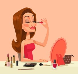 beautiful woman character doing make up. vector flat cartoon illustration