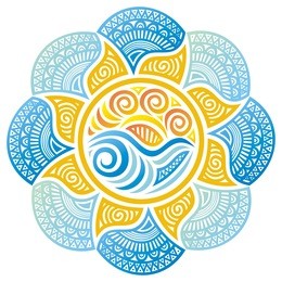 beautiful nature decorative element with sea sky and sun. vector illustration,