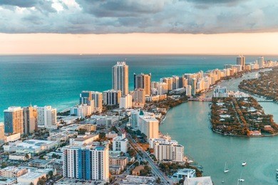 helicopter view of south beach, miami.