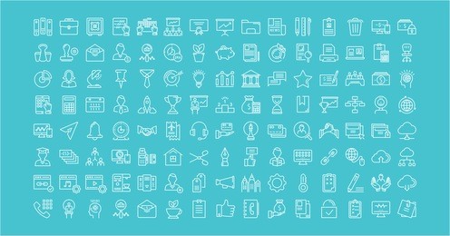 set vector line icons in flat design office and business with elements for mobile concepts and web apps. collection modern infographic logo and pictogram.