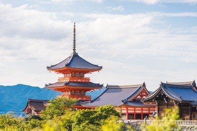 kiyomizu-dera buddhist temple in early autumn kyoto, japan.