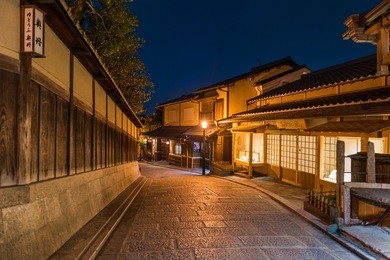 yasaka pagoda and sannen zaka street at night, kyoto, japan,