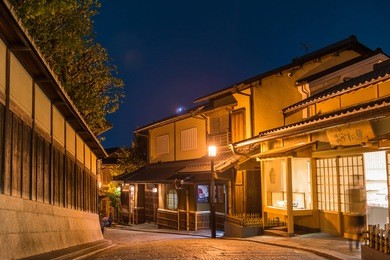 yasaka pagoda and sannen zaka street at night, kyoto, japan,