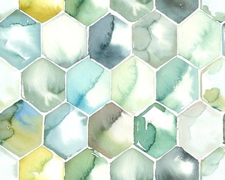 hand painted watercolor hexagon honeycomb allover seamless pattern