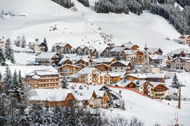 cloudy view of dolomites near canazei of val di fassa, trentino-alto-adige region, italy.