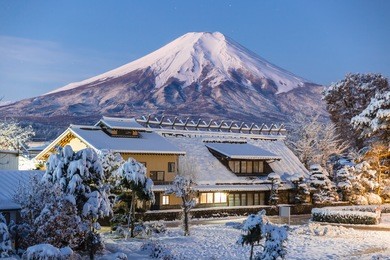 oshino village,japan. background fuji.