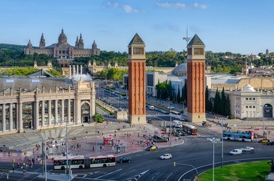 panoramic view on placa espanya in barcelona, spain