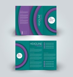 brochure mock up design template for business, education, advertisement. trifold booklet editable printable vector illustration. green and purple color