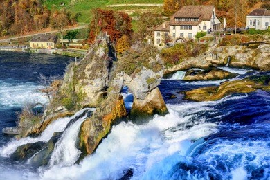 the rhine falls near schaffhausen, switzerland, is the largest waterfall in europe