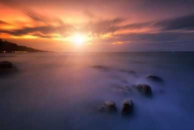 beach sunset, beautiful natural summer seascape.