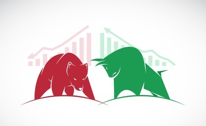 vector of bull and bear symbols of stock market trends. the growing and falling market. wild animals.
