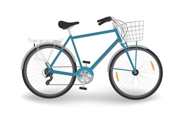 blue bicycle with basket. bike isolated on white background. vector illustration.