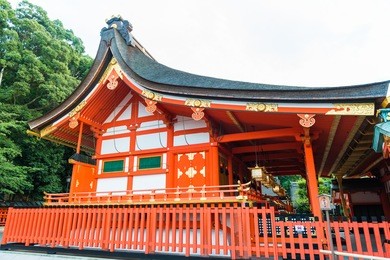 yasaka jinja temple in kyoto, japan. yasaka shrine (yasakajinja), also known as the gion shrine, is a shinto shrine in gion, kyoto.