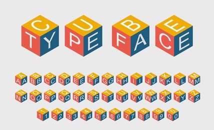 cube typeface. vector volume font.
