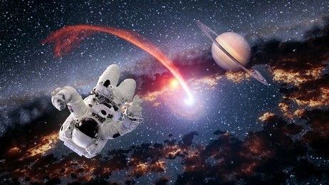 astronaut planet saturn spaceman comet outer space suit galaxy universe. elements of this image furnished by nasa.