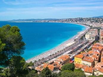 view of nice with colorful historical houses in old city and sea. nice, cote d'azur, france.