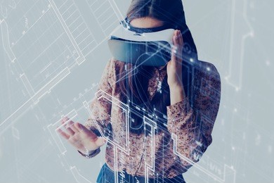 woman with glasses of virtual reality. future technology concept.