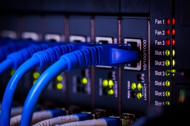 server,fiber,network,the panel switches and network cabling, server in the network cable.network cables installed in the rack.