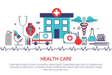 flat line design website banner of healthcare, clinic and hospital facilities. modern vector illustration for web design, marketing and print material.