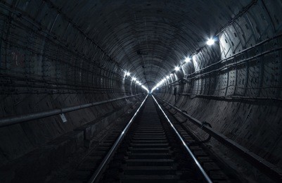 underground tunnel. railway in a subway tunnel