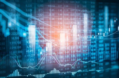 profit fund graph of stock market on led. abstract stock profit data trade concept. stock financial statistic graph. financial fund trade overview in profit graph. financial fund trade background.