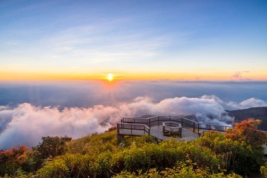 scenic horizon in kew mae pan at sunset. the doi inthanon national park in chiang mai, thailand.