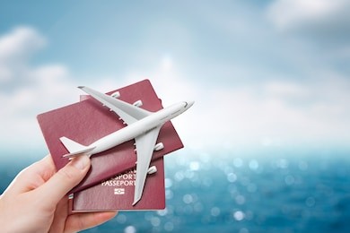 airplane passport flight travel traveller fly travelling citizenship air concept - stock image