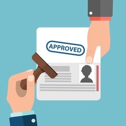 visa stamp passport flat icon businessman hand hold travel approved document vector illustration.