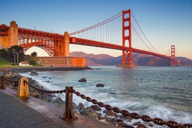 san francisco .image of golden gate bridge in san francisco, california during sunrise.